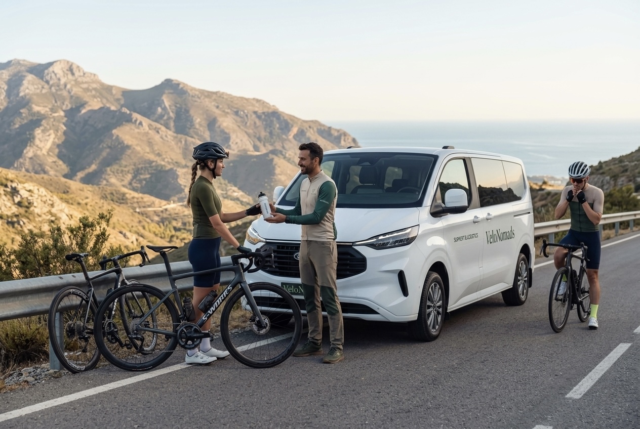 Support van following riders on a coastal road